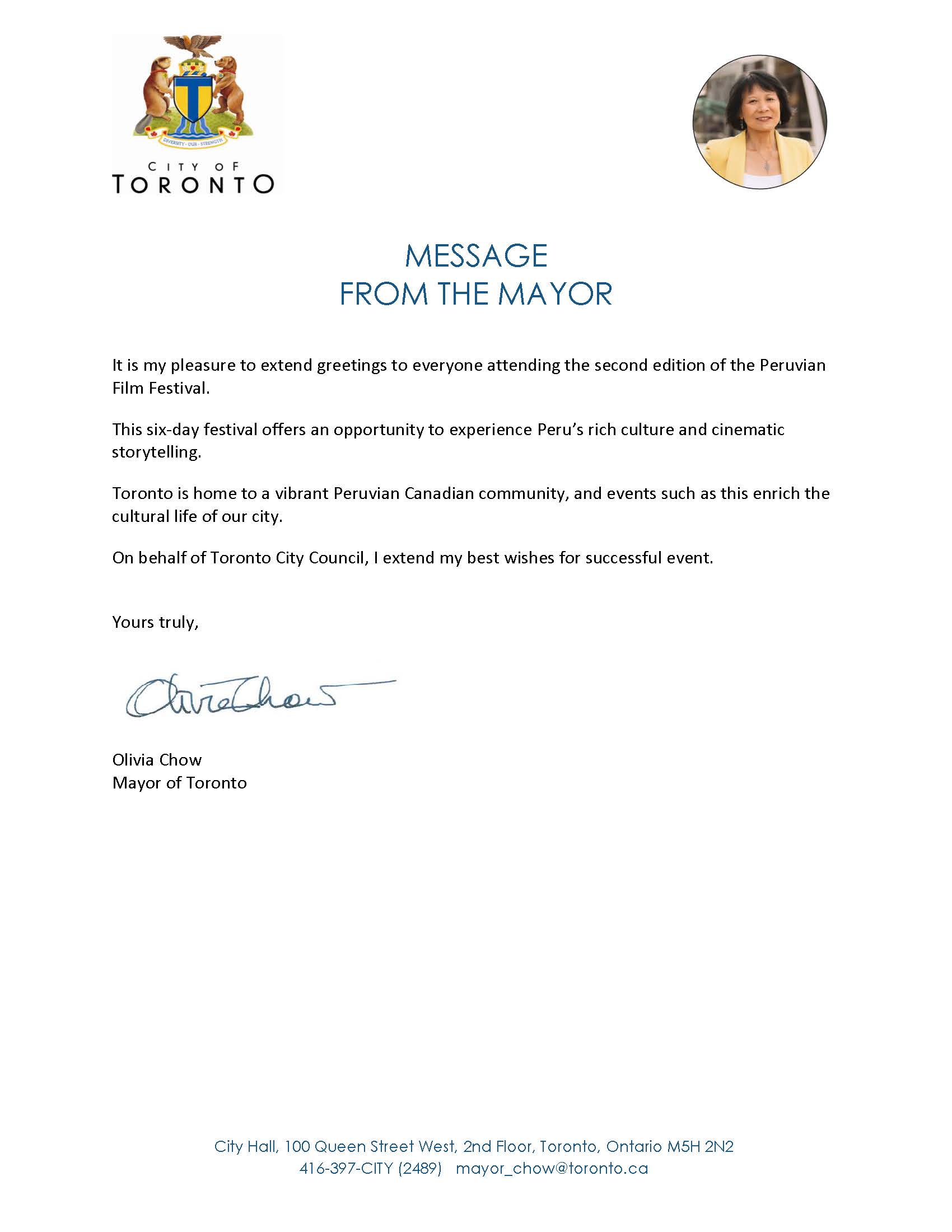 message from the mayor